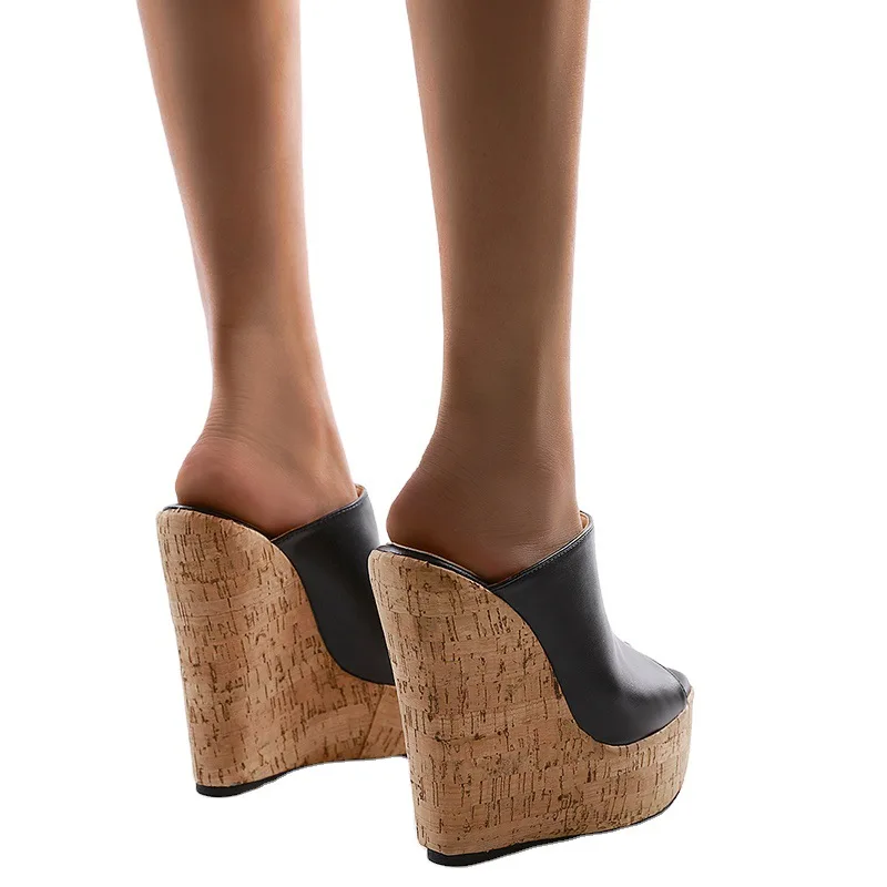 

High simple wind slope heel color matching high heel slippers, size 35-42