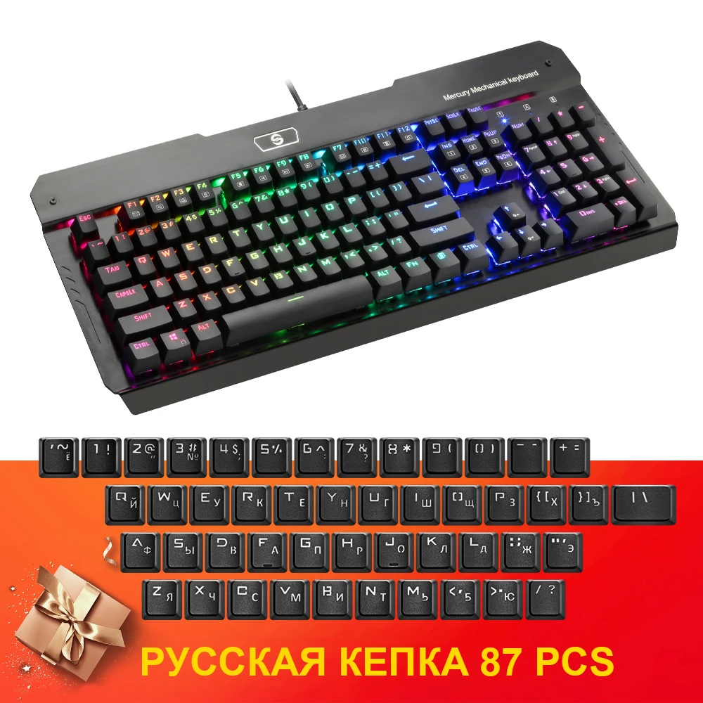 R580RGB RU Rocketek R580 RGB Алюминиевый USB Механическая игровая клавиатура синий переключатель со светодиодной подсветкой 104 ключ анти-ореолы проводной ПК компьютерный геймер - Цвет: R580RGB RU