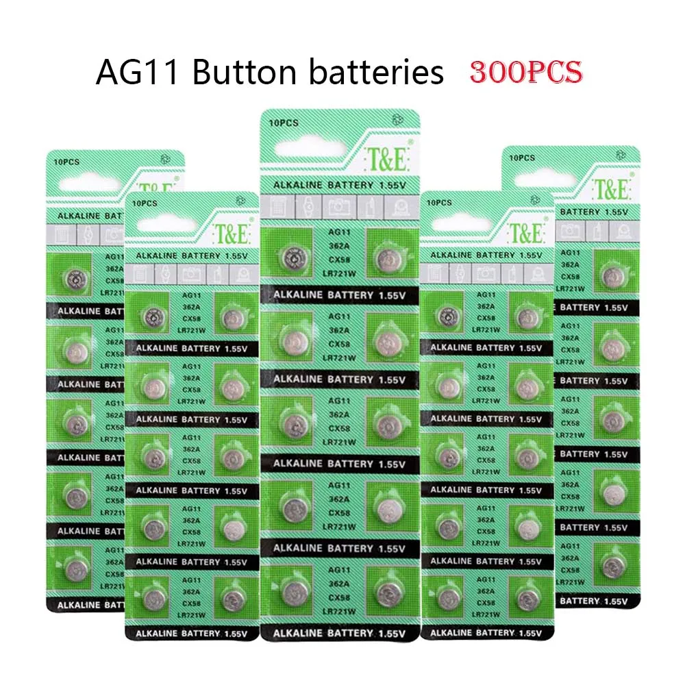 

300 шт./упак. AG11 20mAh AG11 362 LR721 кнопочные батареи для часов, игрушек, пульт дистанционного управления SR721 162, элемент питания, щелочная батарея 1,55 V
