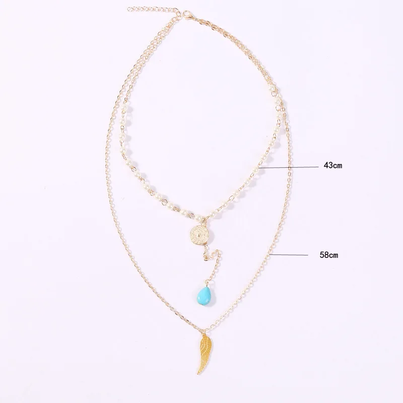 2 шт./компл. простые женские ожерелья из жемчуга украшен круглыми синими каплями