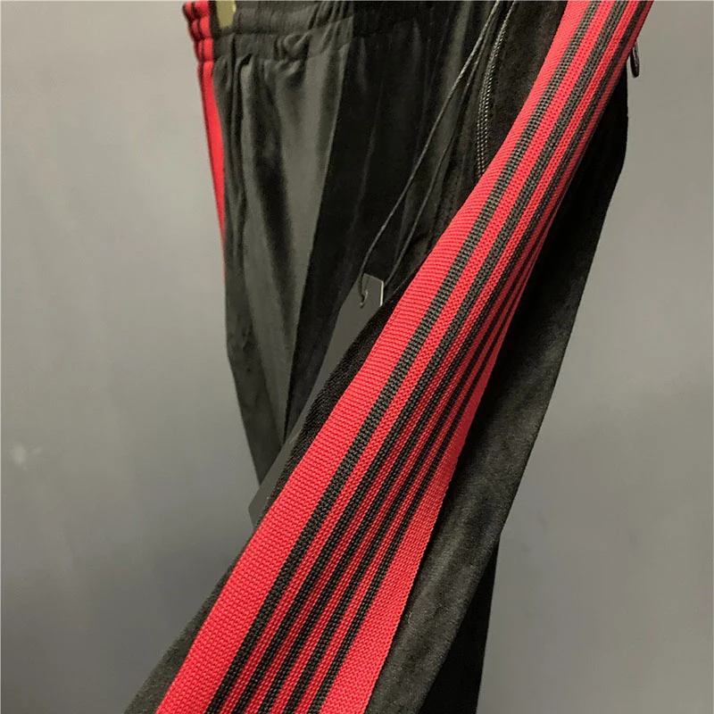 

Men Women 1:1 Casual AWGE Needles Sweatpants Joggers Drawstring Butterfly Embroidery AWGE Pants Velvet Needles Striped Trousers