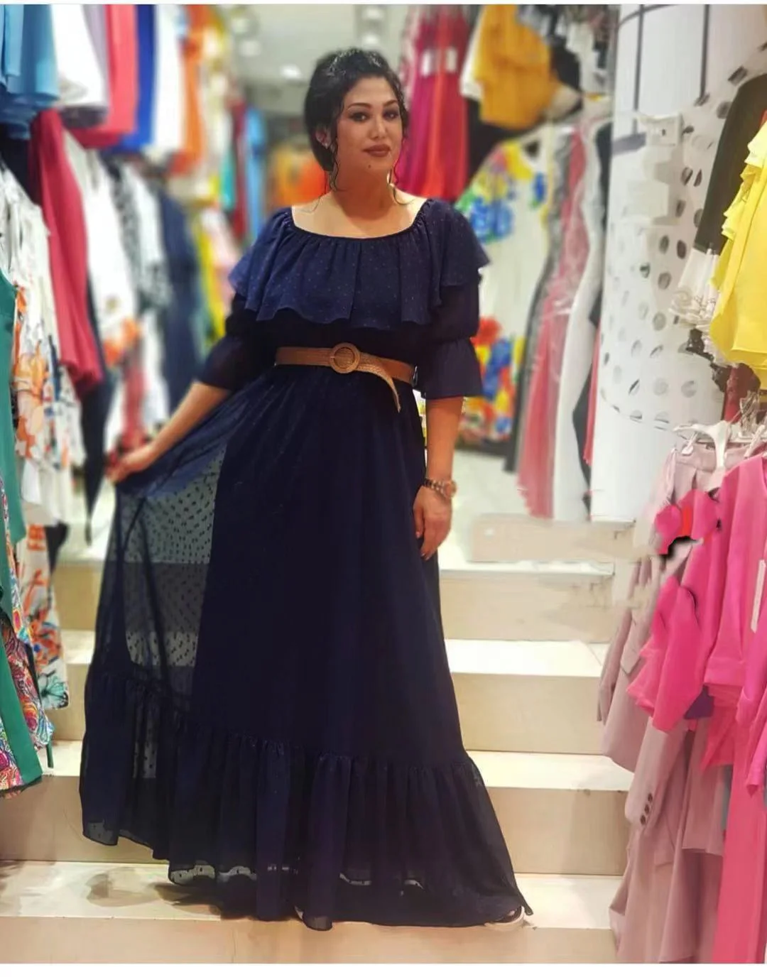 

Muslim Abaya Dot Maxi Dress Belt Cardigan Kimono Long Robe Gowns Jubah Middle East Ramadan Eid Arab Islamic Boubou Kaftan