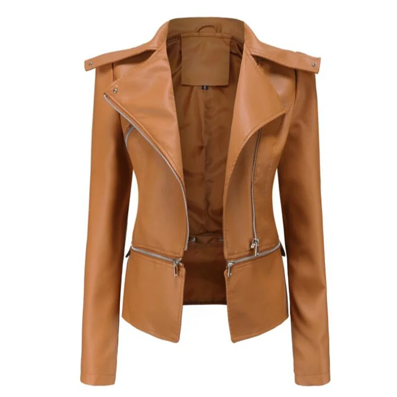 Leather jacket women's oblique zipper fashion new hem detachable spring autumn ladies fashion casual clothing chaqueta mujer