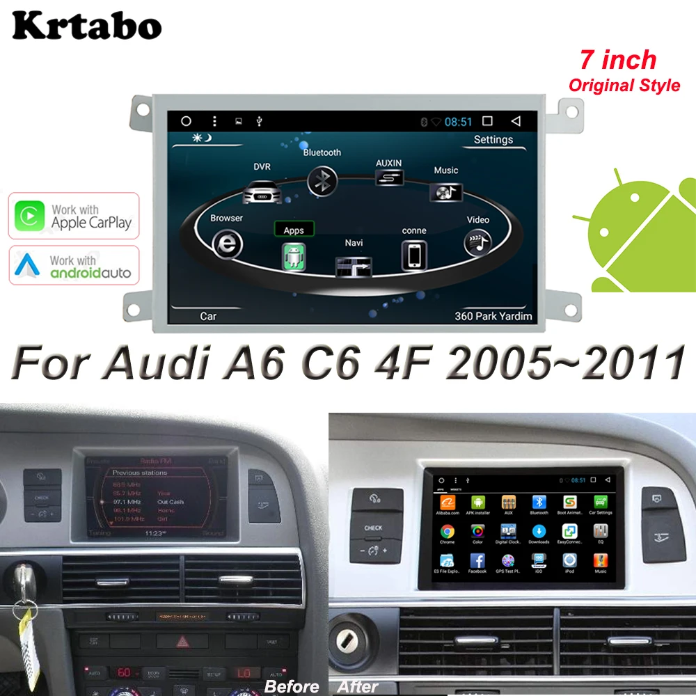 Автомагнитола для Audi A6 C6 4F мультимедийный плеер на Android с экраном оригинального