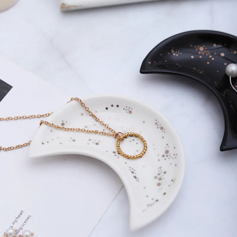 Керамическая маленькая тарелка в форме Луны для ювелирных изделий сережек