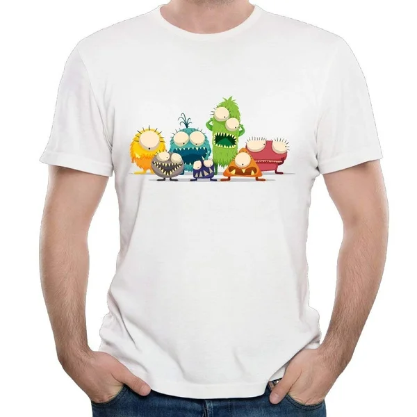 

Mens T-Shirt Alien Monster Short Sleeve Cotton Tee White