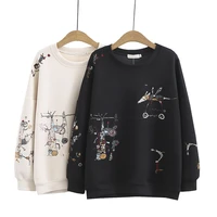 2021 spring women hoodies casual loose long sleeve o neck sweatshirts embroidery cotton hoodies women cartoon pullover plus size