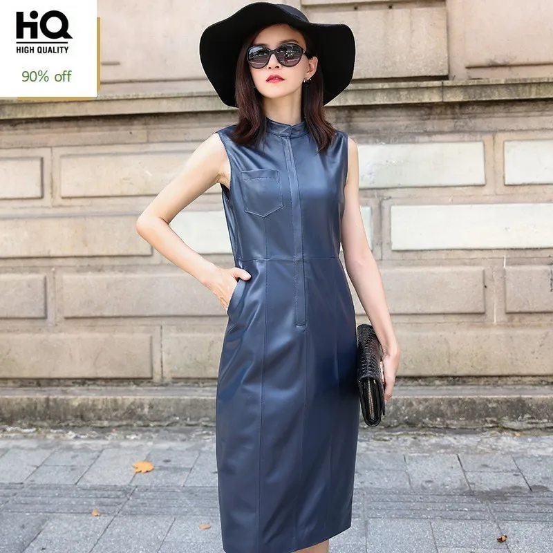 Абсолютно новое офисное женское платье из натуральной кожи женский сарафан на