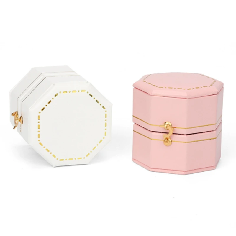 

Mini Octagonal Pu Leather Vintage Jewelry Display Proposal Wedding Ring Box for Men and Lovers Dating