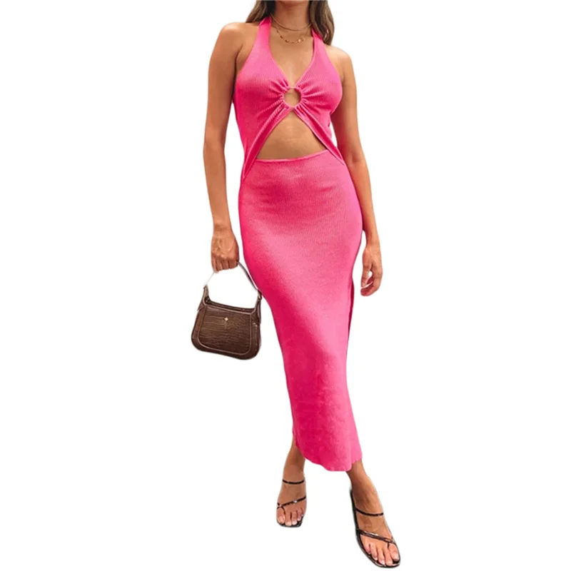 

Женский летний Однотонный сарафан без рукавов, длинное ажурное облегающее платье коричневого/розового/Красного/черного цвета