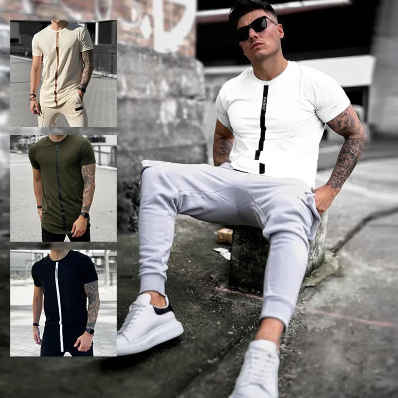 

Мужская хлопковая футболка с коротким рукавом, спортивная одежда, футболка для бега и фитнеса, Мужской Повседневный Топ с коротким рукавом, ...