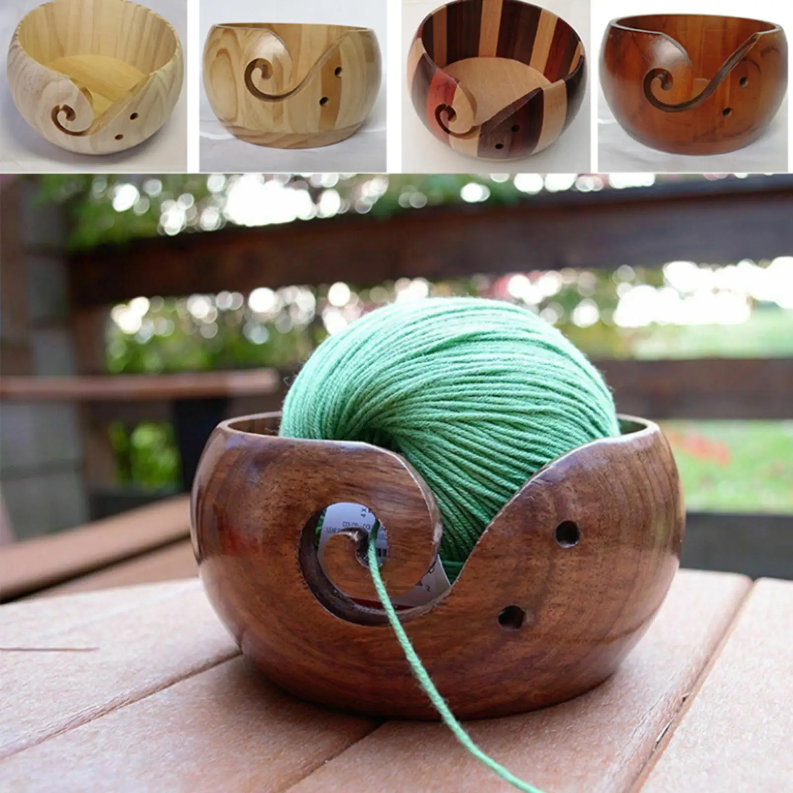 

5.9' Wooden Yarn Bowl for Handmade Knitting Crochet Yarn Storage Holder Stop Rolling Prevent Slipping Christmas Gift For Mother