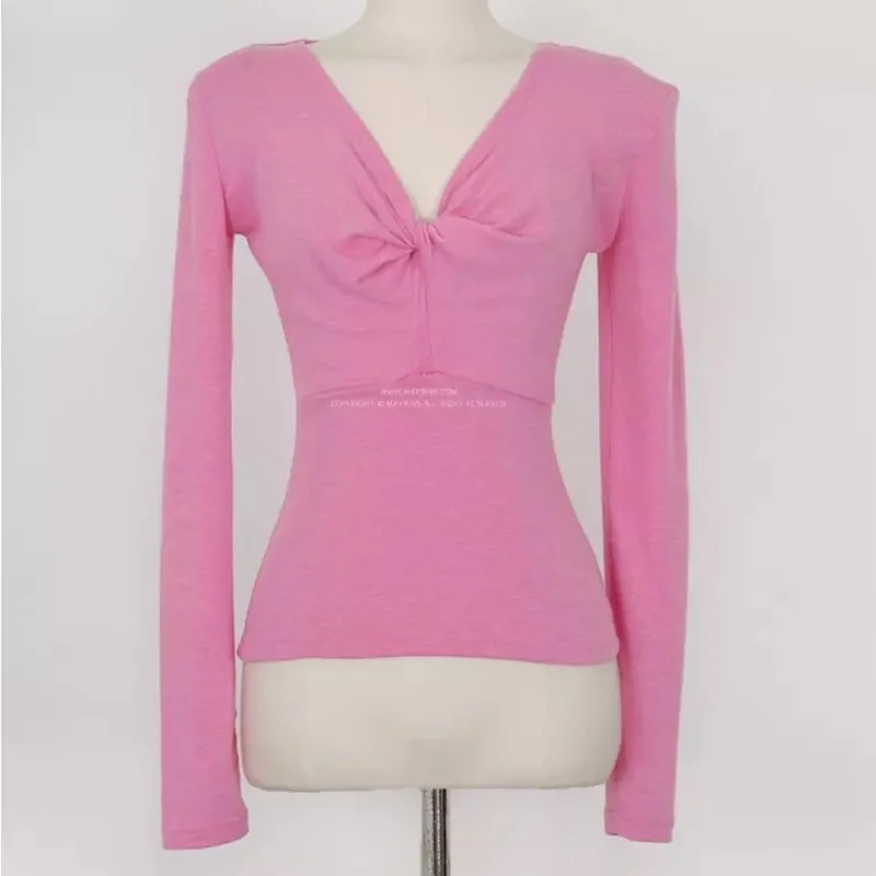 

Spring and autumn long-sleeved V-neck low-cut top feminine ins liner top urban fashion female slim t-shirt