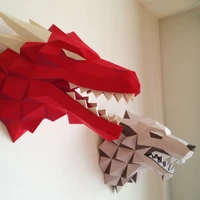 game of power dragon mother 3d paper puzzles red dragon head models adult gift kids wall decorations home decor diy toys art