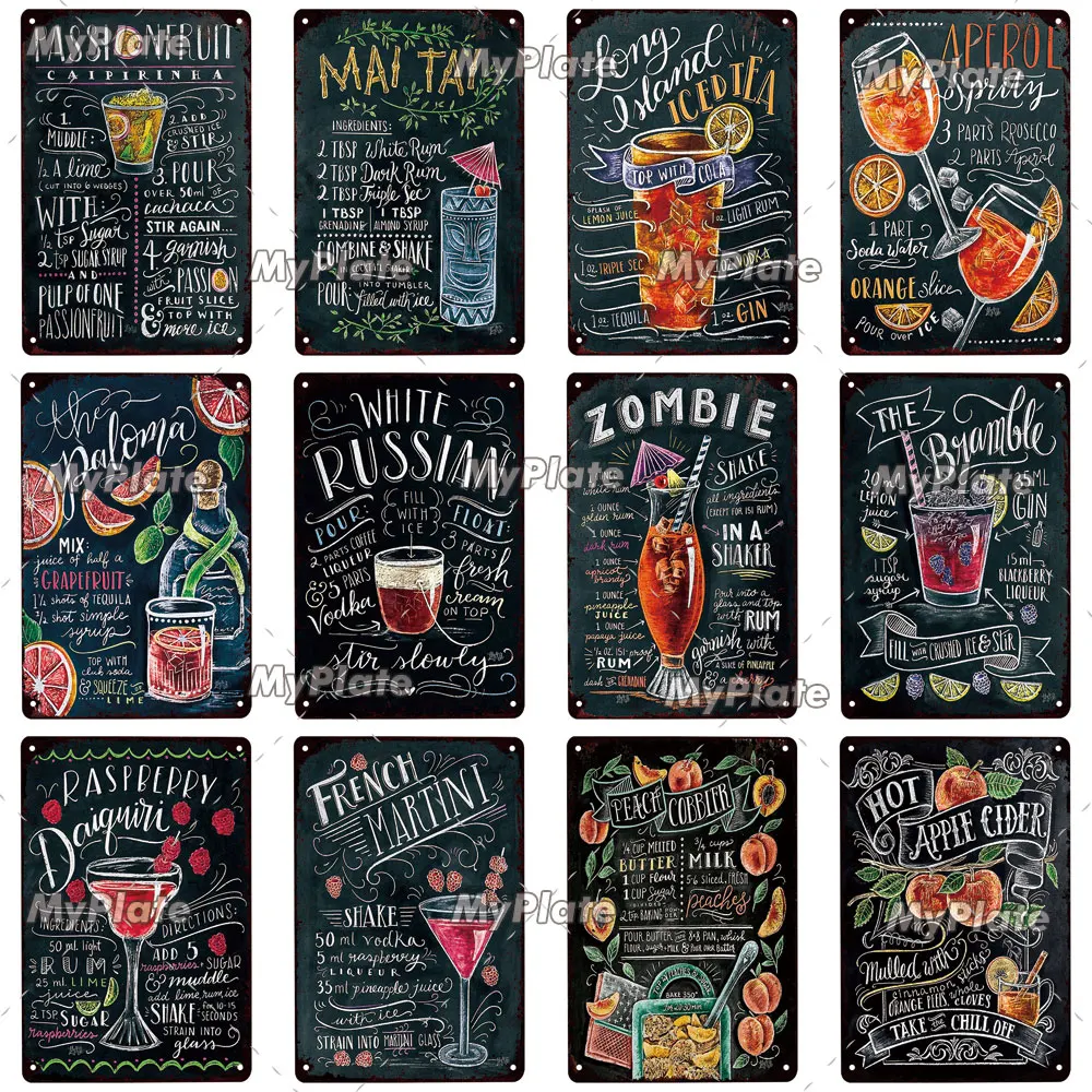 Коктейльный винтажный пивной металлический плакат вывеска для бара домашний