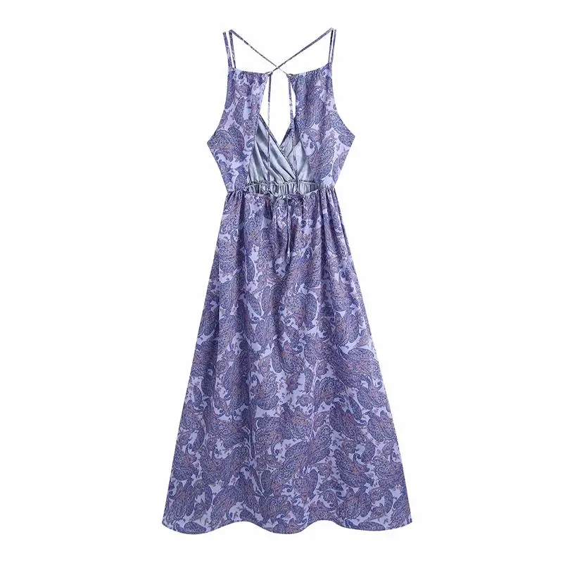 

ZA Women backless Camis Dress 2021 Floral Printed A-Line Sexy Beach Style Sweet Dress Sleeveless Party Vestido Street Outfit