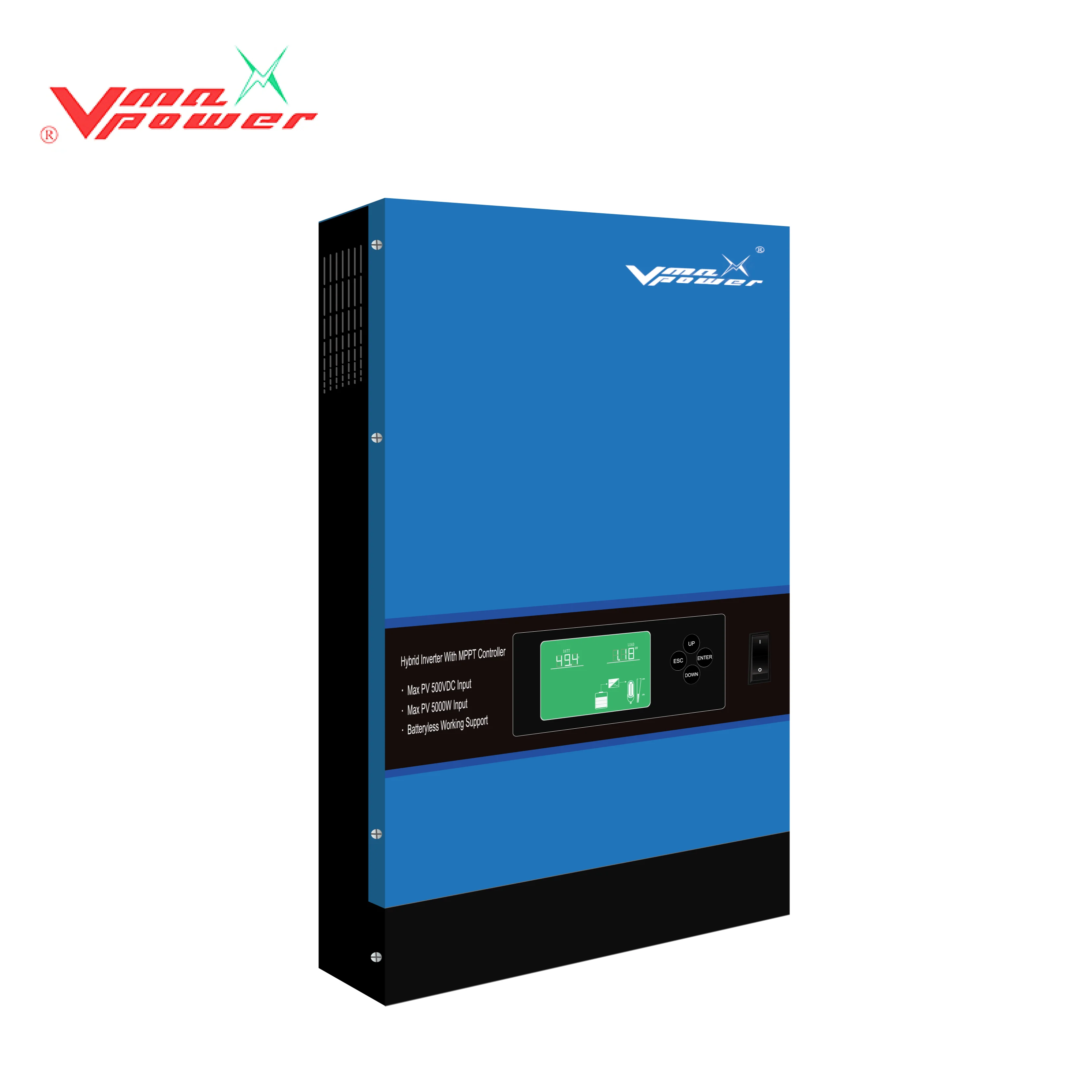 

Vmaxpower Batteryless 3KW 5KW DC 500V Off grid pure sine wave hybrid inverter with mppt controller for solar energy systems