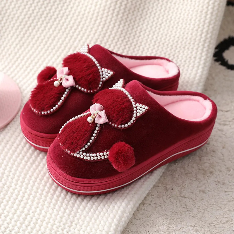

WomenCotton slippers Cute Cat Slippers Ladies Platform Indoor Shoes For Women Winter slippers Home Slippers Female Warm Shoes