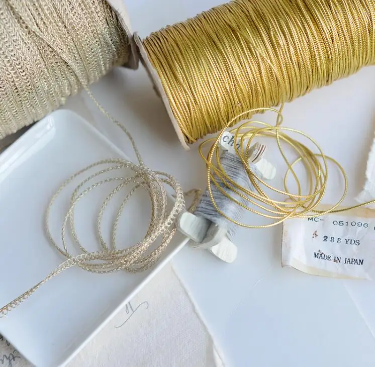 5 метров кружево из золотых нитей Сетчатое вышитое Отделка Золотая Кордата