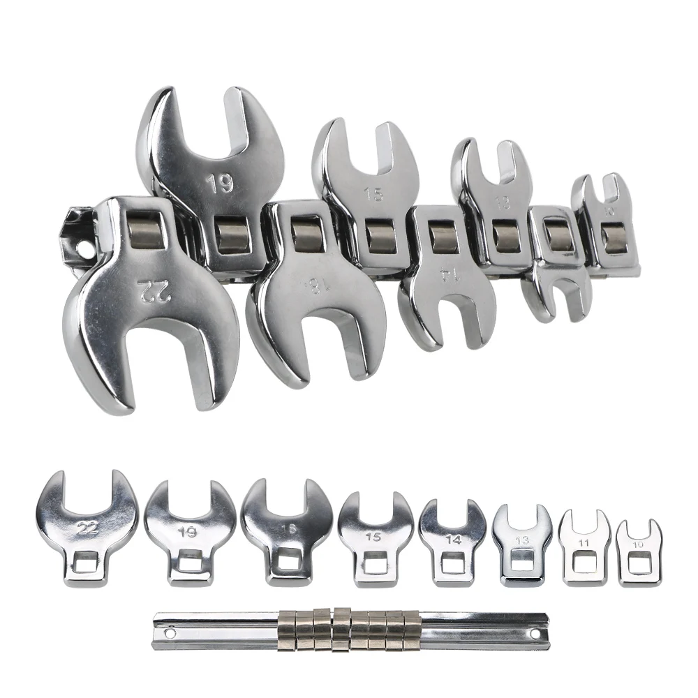 

8 Pcs 3/8 Inch Ratchet Wrench Spanner Metric Chrome Plated Interchangeable Head Drive Crowfoot Wrench Set Hand Tools