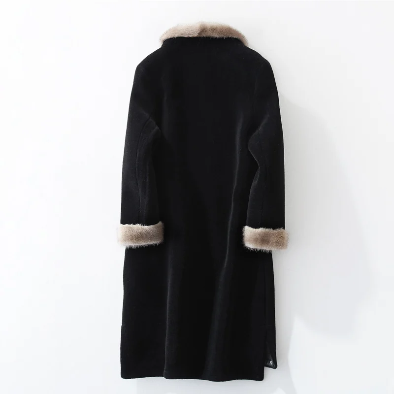 Женская шерстяная куртка с воротником из меха норки на осень и зиму Женское