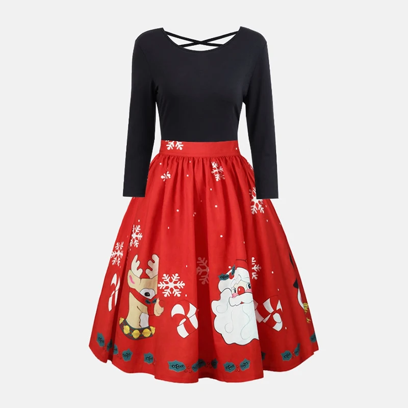 Повседневное женское рождественское платье с длинным рукавом и круглым вырезом