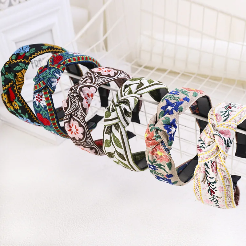 

Women Bohemia Ethnic Knot Hairbands Girls Embroidery Flower/Leaf Teeth No-slip Headbands Ladies Hair Hoop Accessories Headwear