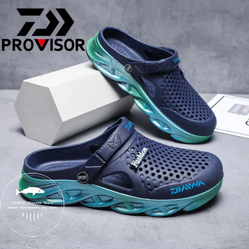 

2021 Daiwa Fishing Summer Slippers Men Hollow Out Breathable Beach Flip Flops Unisex Casual Slip-on Flats Sandals Men Shoes