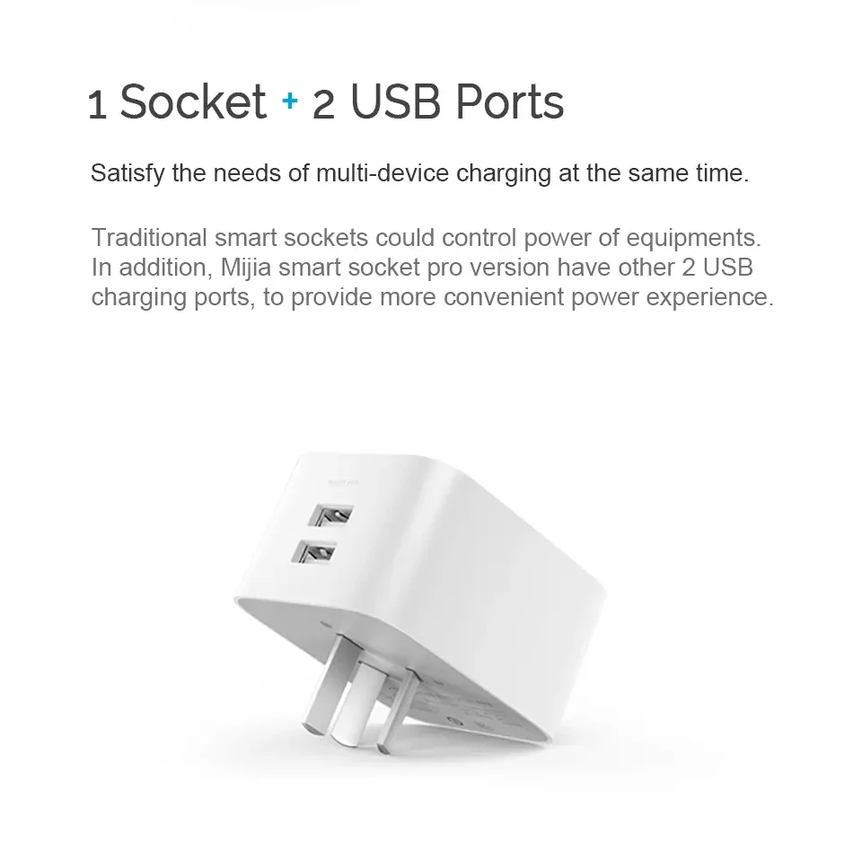 

Оригинальная умная розетка Xiaomi Mijia, версия шлюза Bluetooth, двойной USB Wi-Fi адаптер питания, работает с приложением Mi Home для управления умным домом