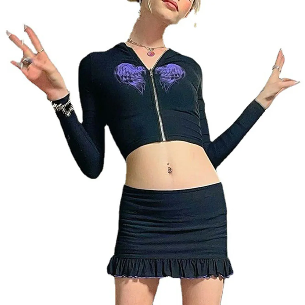 

Autumn New 2021 Europe America Fashion High Street Color Contrast Printing Zipper Casual Jacket Women's Long Sleeve With Hood