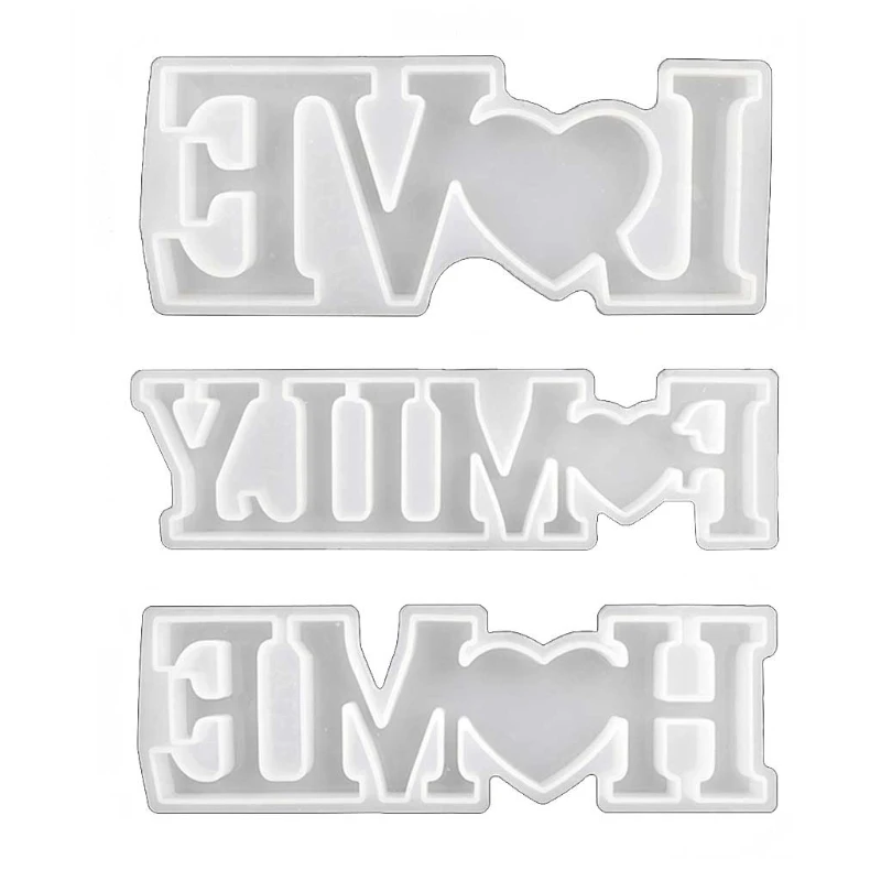 3 Pcs LOVE FAMILY HOME English Alphabet Decorations Crystal Epoxy Resin Mold DIY Crafts Letter Ornaments Silicone Mould