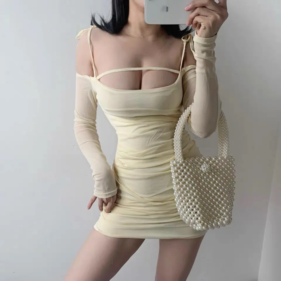 Новое весеннее и летнее платье с открытыми плечами длинными рукавами для женщин