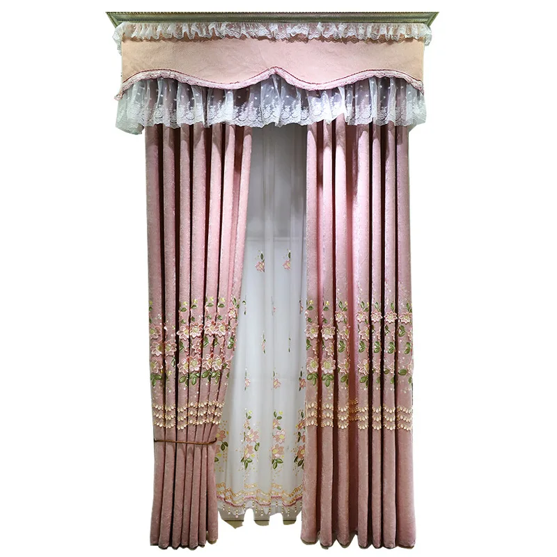 Шениль анаглиф вышитые шторы для гостиной оконные розовые/синие современные