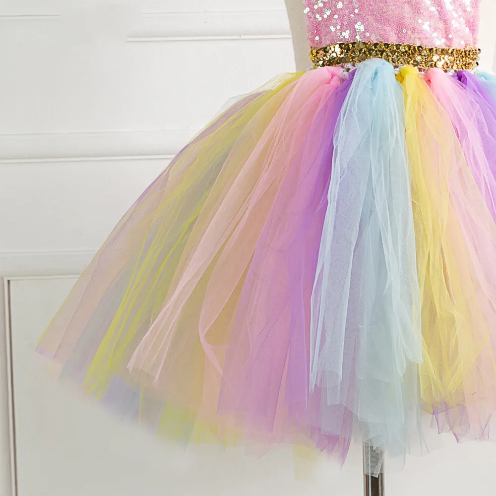 

2pcs girl dream unicorn cosplay Dress Children Kids birthday Party Dress Girls prom Princess Dress send headdress