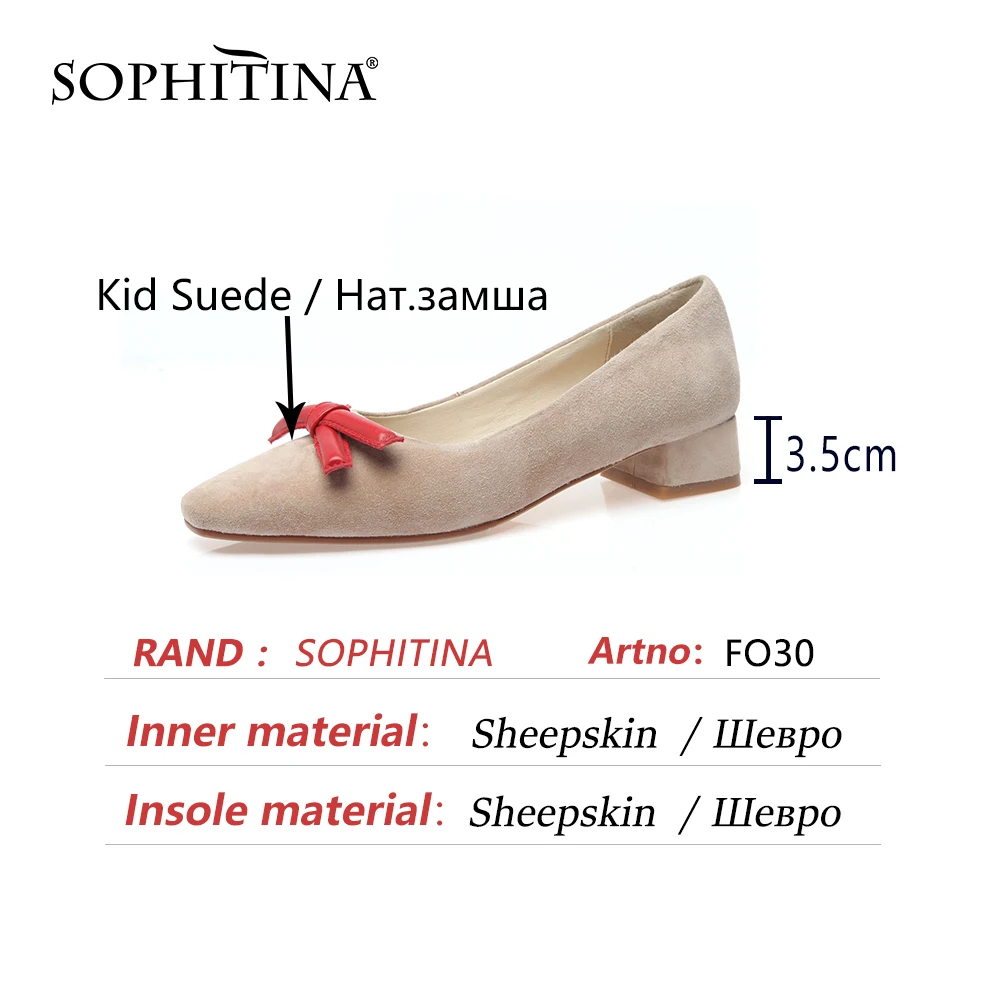 

SOPHITINA Spring Autumn Medium Square Heel Dress Female Women Leather Square Toe Butterfly-knot Sweet Style Basic Shoes FO30