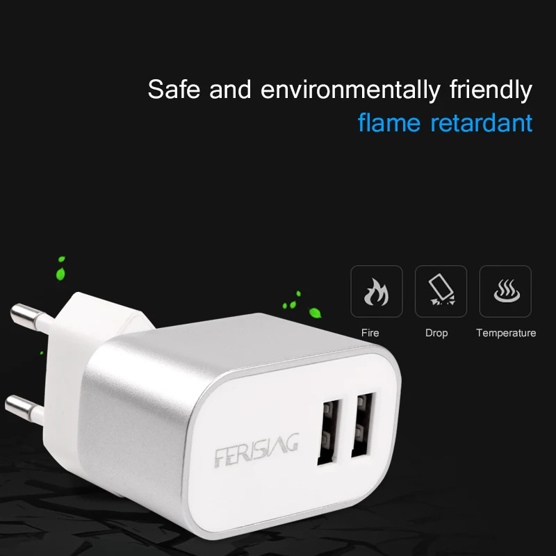Зарядное устройство FERISING 5V 2.4A дорожное зарядное с двумя портами USB адаптер 12W