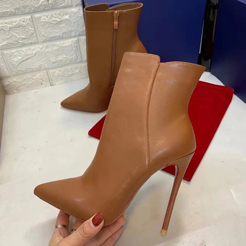 

Новые зимние модные женские ботильоны из матовой кожи на высоком тонком каблуке
