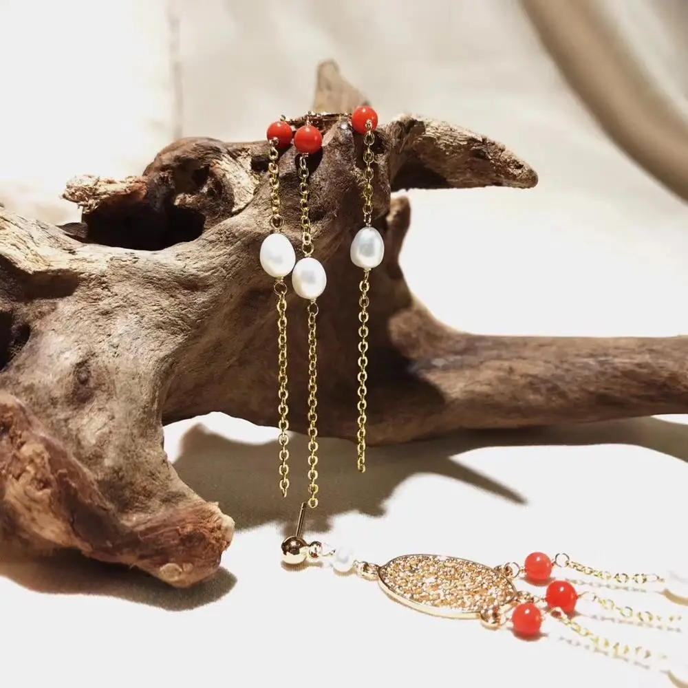 Серьги-Подвески ручной работы с пресноводным жемчугом украшения для свадьбы