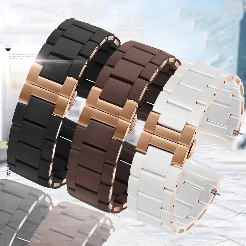 Rubber Watchband silicone wristband bracelet Rose gold buckle for Armani AR5905 AR5906 AR5919 AR5920 20 23mm watch band strap
