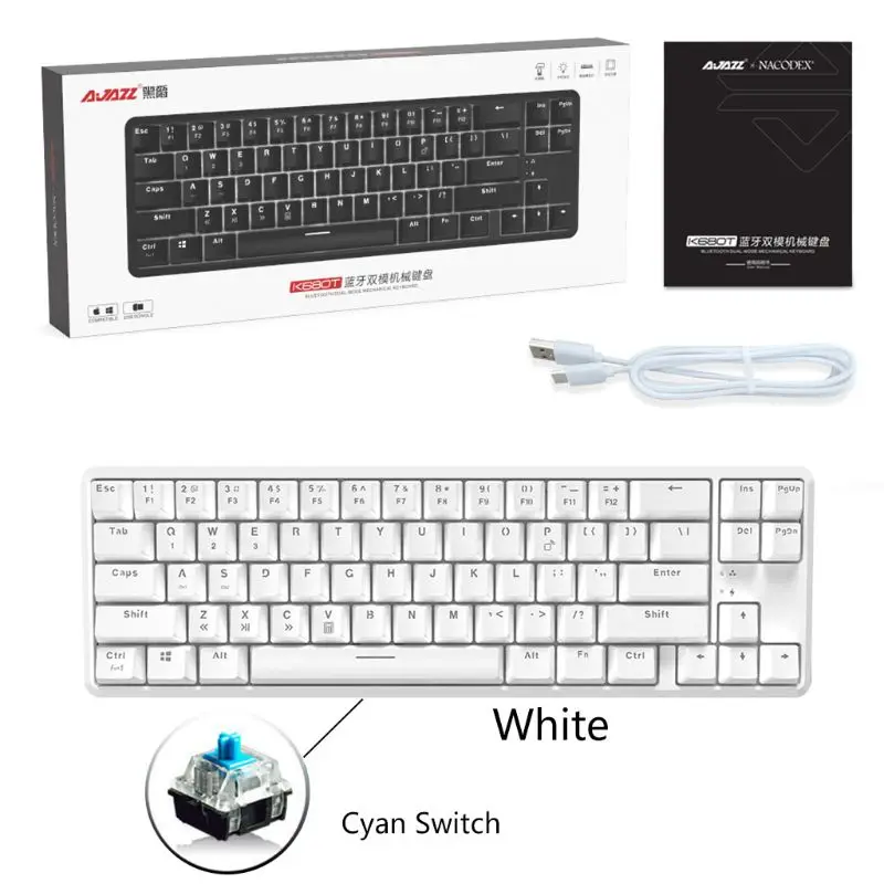 

F19E Wired Bluetooth-compatible 68 Keys with Anti-ghosting Design Mechanical Keyboard for Ajazz K680t Different Backlight