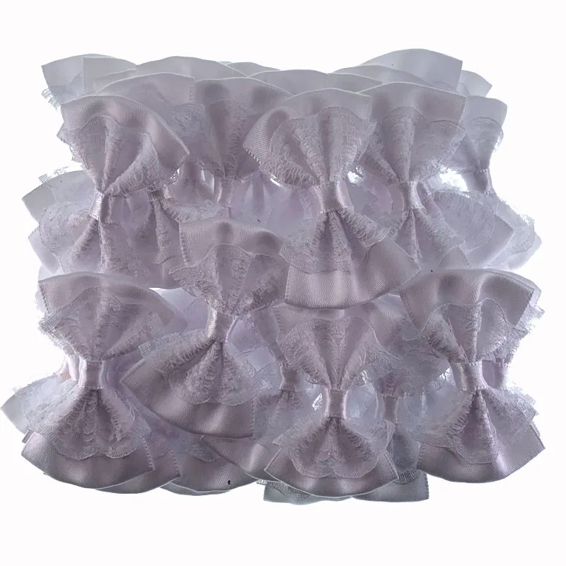 24 шт. белая кружевная сатиновая лента-цветы бантом луки для маленьких детей