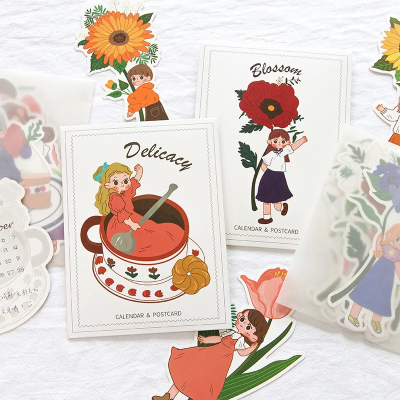 Красивая девушка тема календарь карта еда и цветок язык многоцелевой Закладка