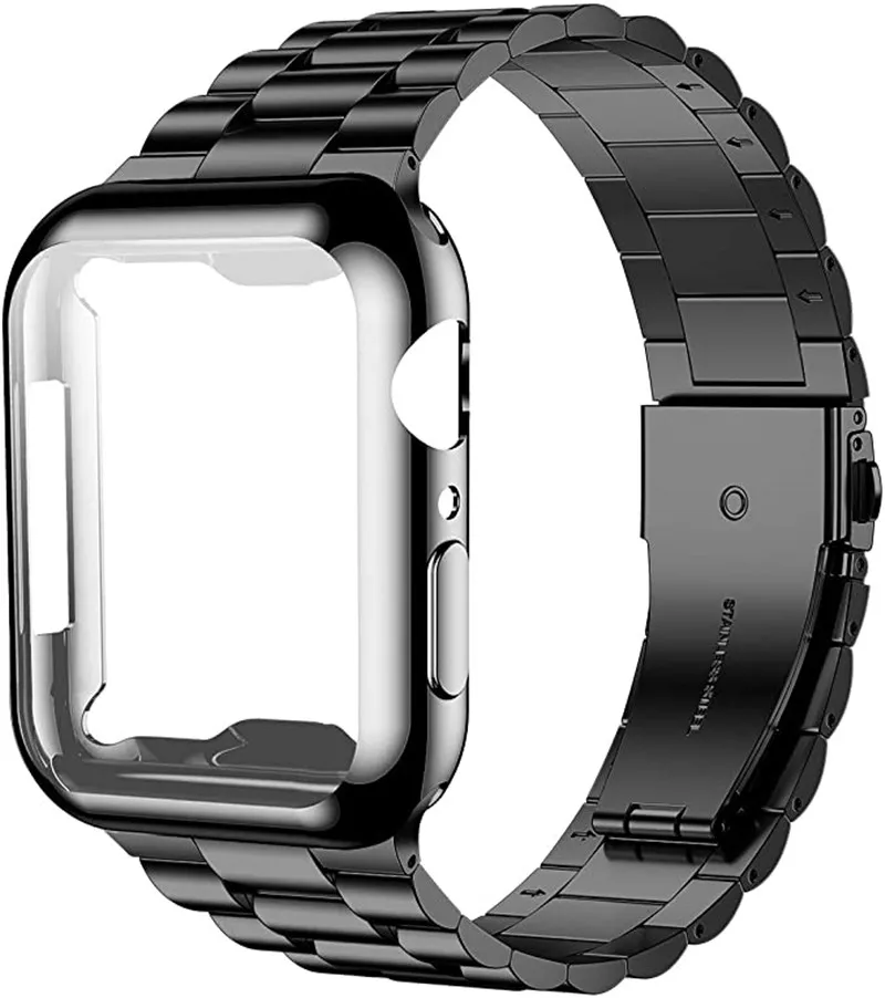 

Upgraded Stainless Steel Band For Apple Watch Strap 44mm 40mm 42mm 38mm Screen Protector for iWatch SE Series 6 5 4 3 2 1