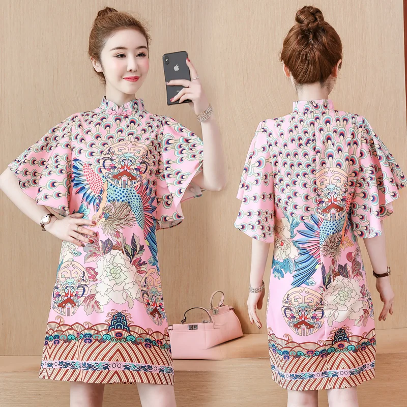

2020 new improved cheongsam fashion short section ethnic style summer Chinese style retro positioning flower short sleeve dress