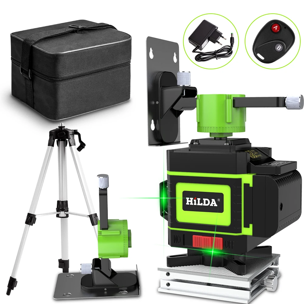 Лазерный 3D уровень с самонивелированием 12 линий супермощный зеленый луч