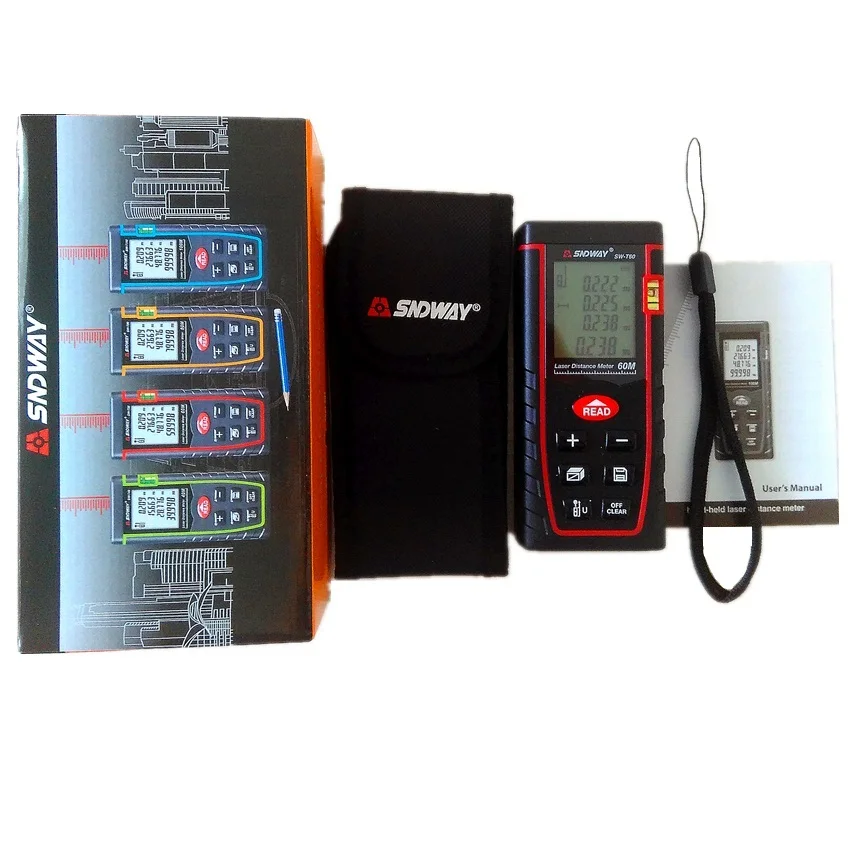 Цифровой лазерный дальномер 60 м SW T60 с большим ЖК дисплеем и пузырьковым