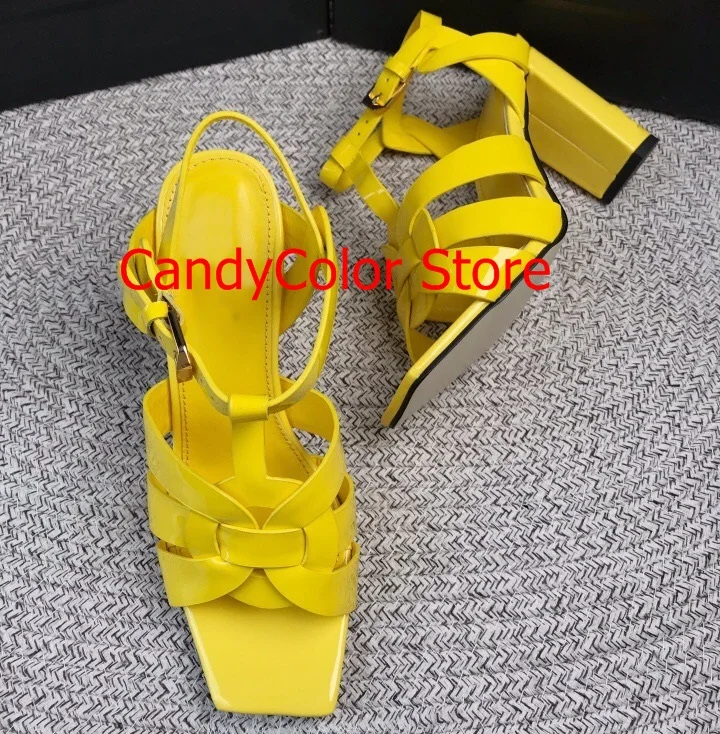 Сандалии женские из лакированной кожи босоножки с ремешком и пряжкой открытый