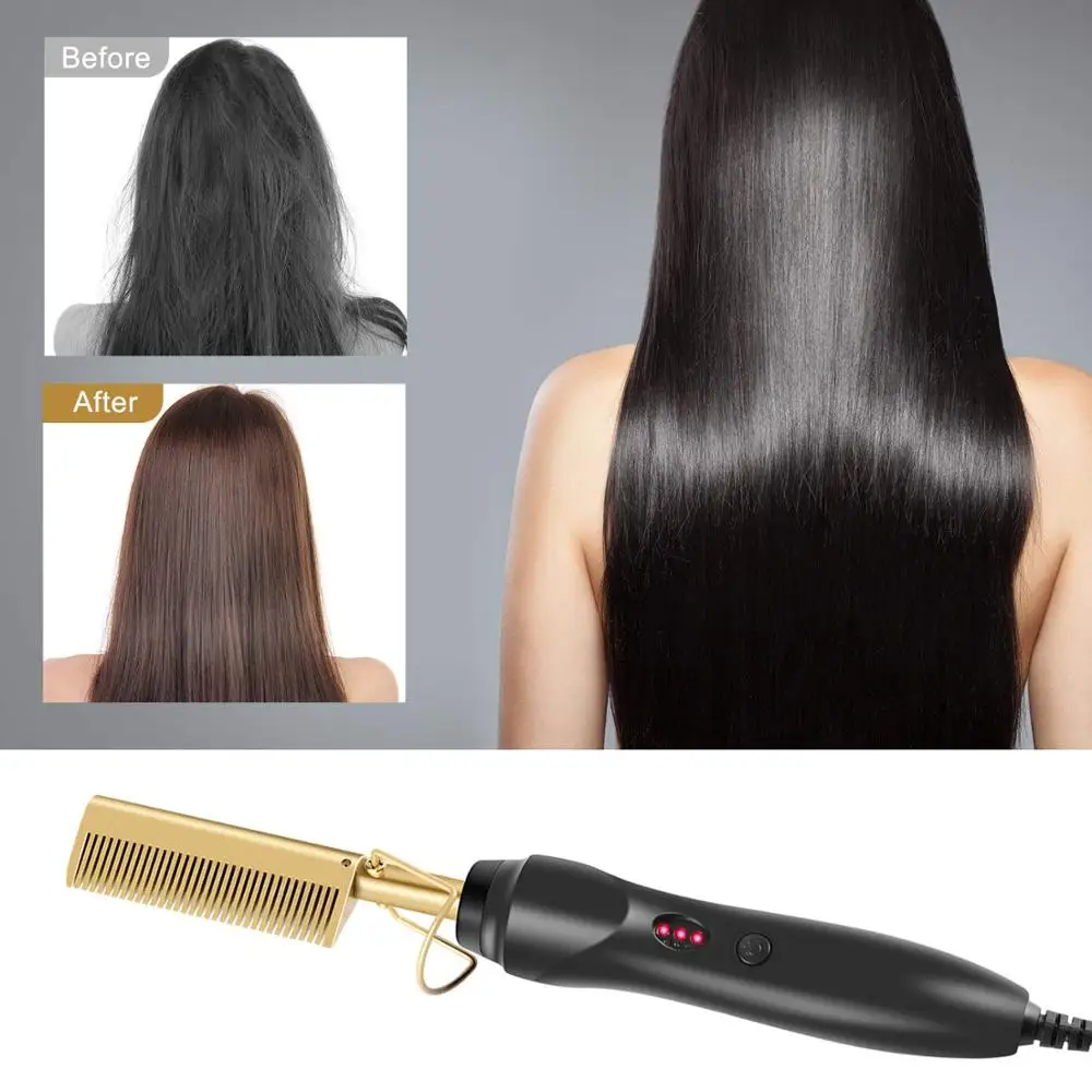 Electric Hot Comb Security Portable Ceramic Comb Curling Iron Heated Brush Anti-Scald Beard Copper Hair Straightening Comb