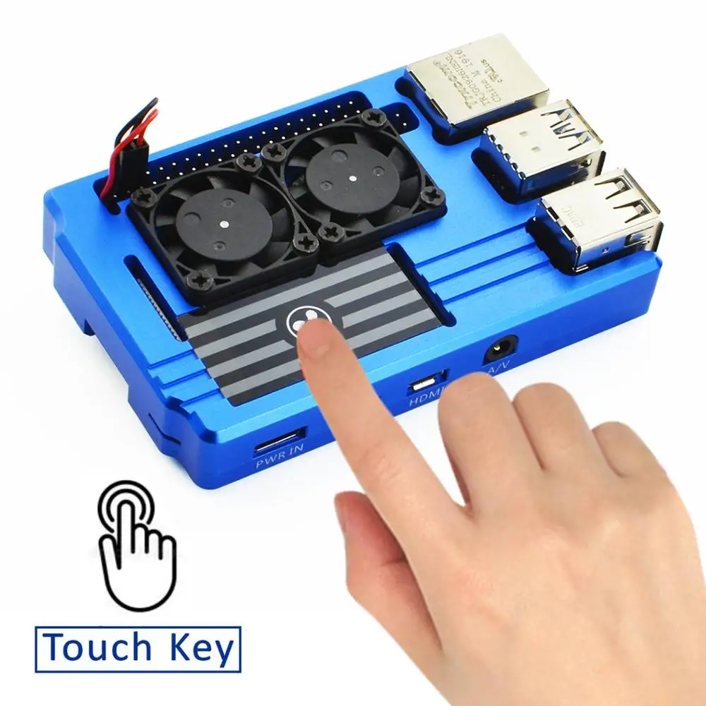Raspberry Pi 4 Алюминиевый корпус с двойным интеллектуальным вентилятор с контролем температуры синий