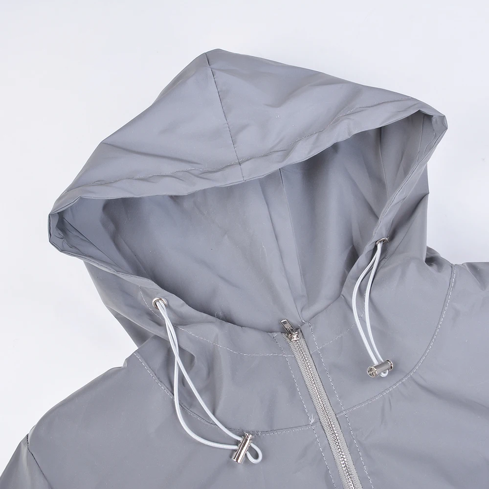 Женская короткая куртка с капюшоном светоотражающая повседневная осенняя 2020 |